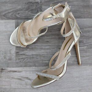 Women’s Sandals Heeled With Back Zipper Gold Crystal Shoes